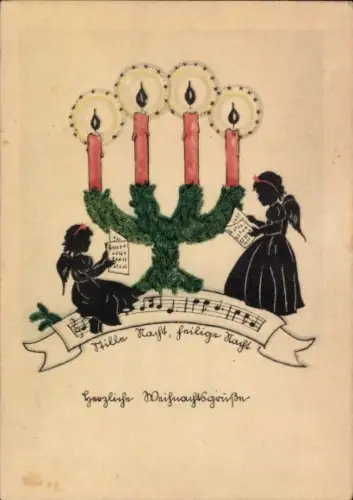 Scherenschnitt Ak Frohe Weihnachten, Engel