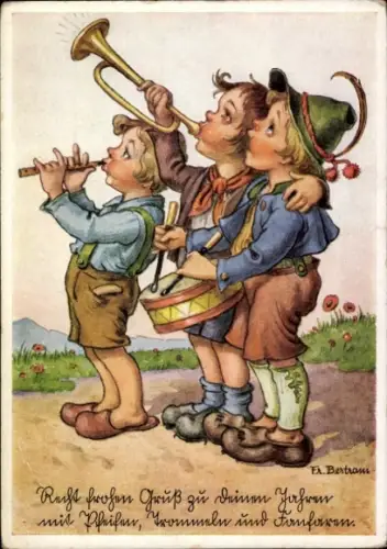 Künstler Ak Bertram, Fr., musizierende Kinder