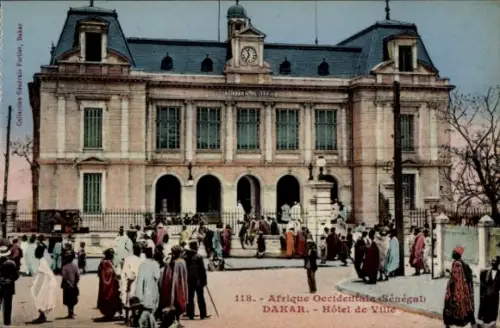 Ak Dakar Senegal, Hôtel de Ville,  Menschenmenge,  Architektur