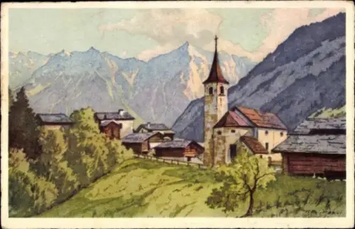 Ak Montreux Kanton Waadt Schweiz, Berglandschaft, Kirche, Häuser, Bäume, keine Persönlichkeiten, 