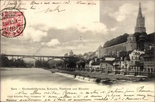 Ak Bern Stadt Kanton Bern, Berg Gurten,  Kirchenfeldbrücke, Schwele, Plattform, Münster