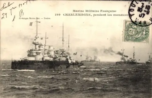Ak Toulon Var, Französisches Kriegsschiff CHARLEMAGNE, Marine,  Manöver