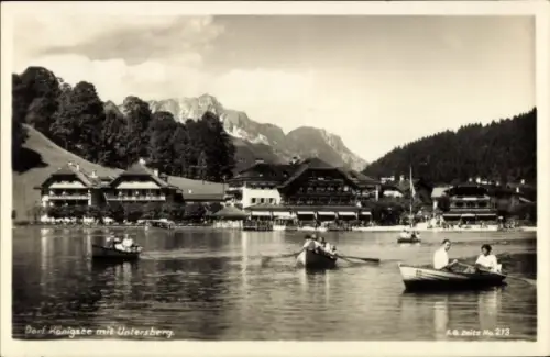 Ak Dorf Königsee Königssee Oberbayern, Teilansicht mit Untersberg, Ruderboote