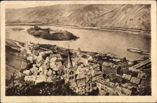 Ak Bacharach am Rhein, Blick auf  Rhein, Schiffe, Häuser, Berge
