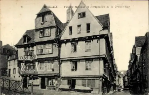 Ak Morlaix Finistère, Vieille Häuser, Perspektive der Grande-Rue, 