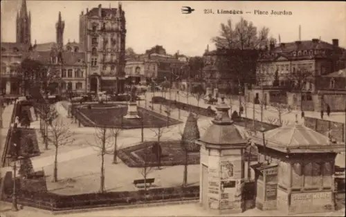 Ak Limoges Haute Vienne, Platz Jourdan,  Parkanlagen, Bäume, Statuen