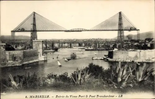 Ak Marseille Bouches du Rhône, Vieux Port, Pont Transbordeur, Schiffe, Hafenansicht
