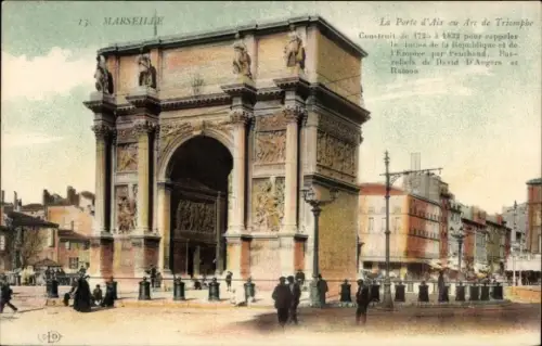 Ak Marseille Bouches du Rhône, Porte d'Aix, Arc de Triomphe,   Architektur, Basreliefs