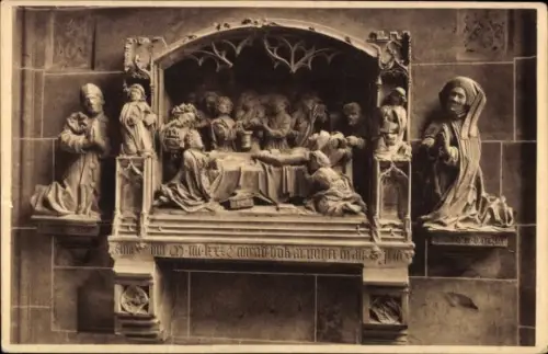Ak Strasbourg Straßburg Elsass Bas Rhin, Relief mit Figuren, religiöse Darstellung, Skulpturen,  