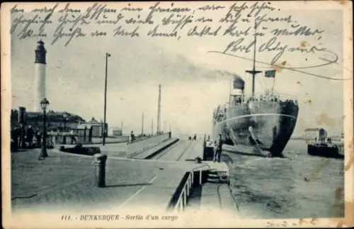 Ak Dunkerque Dünkirchen Nord, Schiff, Hafen, Leuchtturm,  Cargo-Schiff