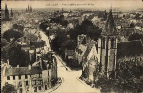 Ak Caen Calvados, Luftaufnahme von  Kirche St-Gilles, Stadtansicht,  Gebäude
