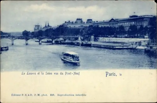 Ak Paris I Louvre, Louvre, Seine, Pont-Neuf,  Boot auf dem Wasser