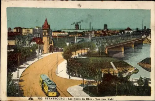 Ak Strasbourg Straßburg Elsass Bas Rhin, Les Ponts du Rhin, Vue vers Kehl