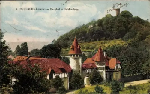 Ak Forbach Lothringen Moselle, Forbach, Burghof, Schlossberg, Landschaft, Gebäude