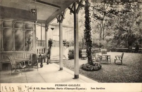 Ak Paris VIII Élysée, Rue Galilee, Pension Galilee, Garten