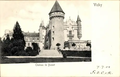 Ak Vichy Allier, Château de Busset,  Schwarz-Weiß-Bild, Jahr 1904