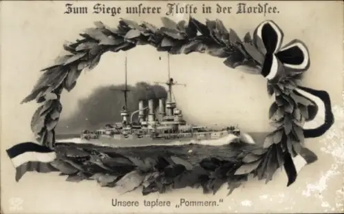 Passepartout Ak Deutsches Kriegsschiff, SMS Pommern, Kaiserliche Marine, EAS 2945