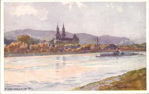 Künstler Ak Schmidt, R., Klosterneuburg Niederösterreich, Donaupartie, Salondampfer