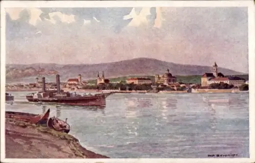Künstler Ak Schmidt, R., Vácz Vác Ungarn, Donaupartie, Salondampfer