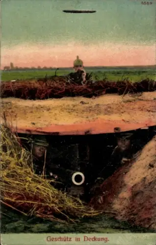 Ak Geschütz in Deckung, Deutsche Soldaten, Zeppelin