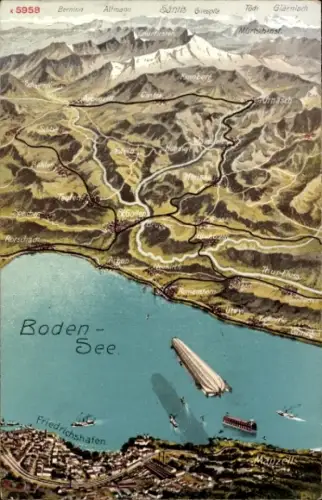 Landkarten Ak Friedrichshafen, Bodensee, Zeppelin