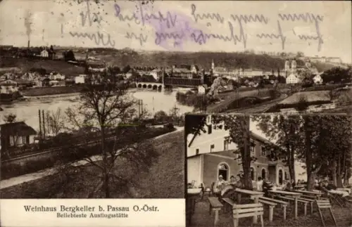 Ak Passau in Niederbayern, Weinhaus Bergkeller, Totalansicht vom Ort