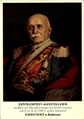 Ganzsachen Künstler Ak Emerich, Graf von Zeppelin, Portrait als General der Kavallerie, Uniform