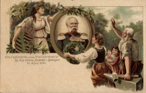 Litho König Albert von Sachsen, 25 jähriges Regierungsjubiläum 1899