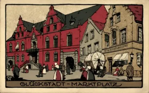 Steindruck Ak Glückstadt an der Elbe, Marktplatz