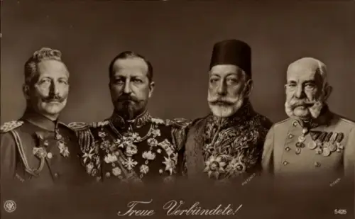Ak Treue Verbündete, Kaiser Wilhelm II., Vierbund, Deutsches Reich, Österreich, Bulgarien, Türkei