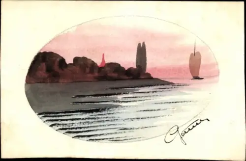 Handgemalt Ak Segelboot auf dem Wasser