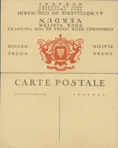 Klapp Ak Verdun Meuse, Hotellerie du Coq Hardi, Wappen