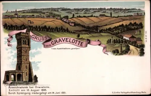 Litho Gravelotte Lothringen Moselle, Aussichtsturm, Panorama