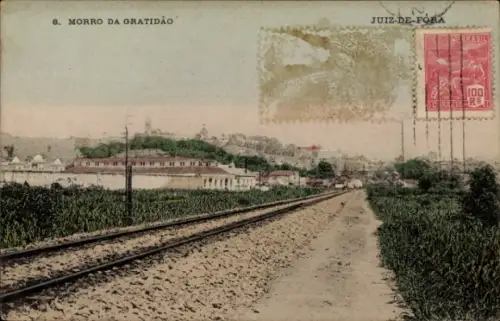 Ak Juiz de Fora Brasilien, Morro da Gratidão, Eisenbahngleise, Landschaft, 