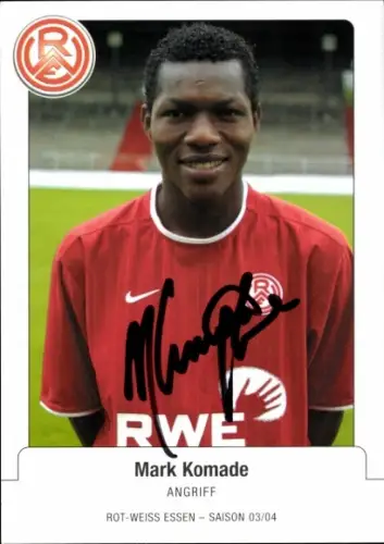 Autogrammkarte Fußballer Mark Komade, Rot Weiss Essen, Autogramm