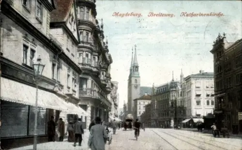 Ak Magdeburg, Breiteweg, Katharinenkirche, Geschäfte