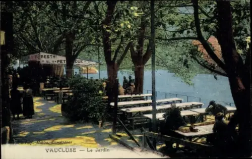 Ak Vaucluse Doubs, Gartenblick, Restaurant, Bäume, Tische, Menschen, Wasser
