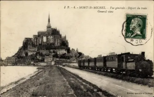Ak Mont St. Michel, Vue generale, Depart du train, Dampflok
