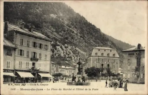 CPA Morez de Jura, La Place du Marché et l'Hôtel de la Poste