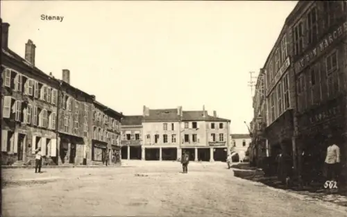 Ak Stenay Lothringen Meuse, Städtische Szenerie, Architektur, Geschäfte, Schwarz-Weiß-Foto