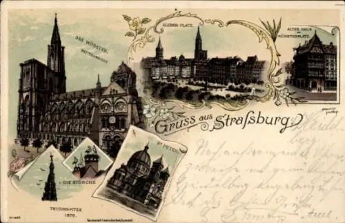 Litho Strasbourg Straßburg Elsass Bas Rhin, Münster, Kleberplatz, St Peter, Münsterplatz