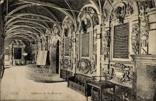 Ak Lille Nord, Galerie de la Bourse, kunstvolle Architektur, leere Sitzgelegenheiten