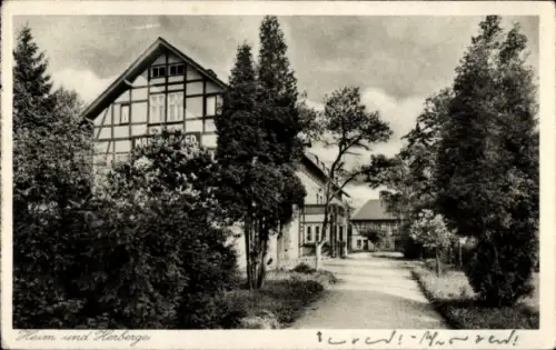 Ak Kłodzko Glatz Schlesien, Heim und Herberge, Freizeitheim mit Jugendherberge, Landschaft mit Bä