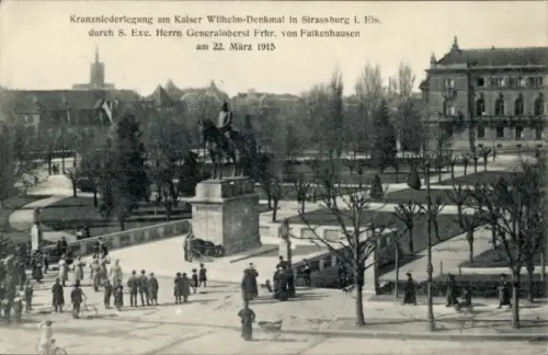 Ak Straßburg Elsass Bas Rhin, Kranzniederlegung am Kaiser Wilhelm Denkmal