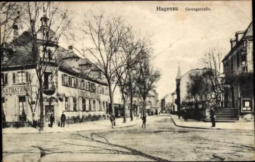 Ak Haguenau Hagenau im Elsass Bas Rhin, Georgstraße, Hotel National