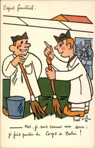 Künstler Ak Zwei Männer im Gespräch, Bordreinigung, Dampfer