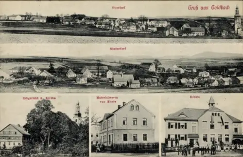 Ak Goldbach Bischofswerda im Kreis Bautzen, Panoramaansicht,  Oberdorf, Niederdorf, Erbgericht, K