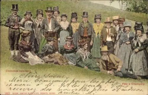 CPA Costumes valaisans, Fête à Champéry