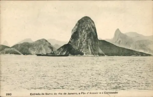 Ak Rio de Janeiro Brasilien, Berg Corcovado, Pão de Açúcar, Schiffe im Wasser
