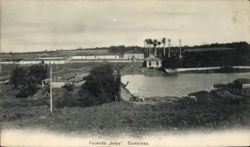 Ak Campinas Brasilien, Fazenda bapa, Landschaft, Wasser, Gebäude, Bäume